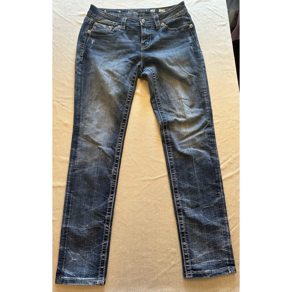 Miss Me Jeans Sz 30 Skinny Wing Rhinestone Bling Low Rise Medium‎ Wash - Picture 5 of 10
